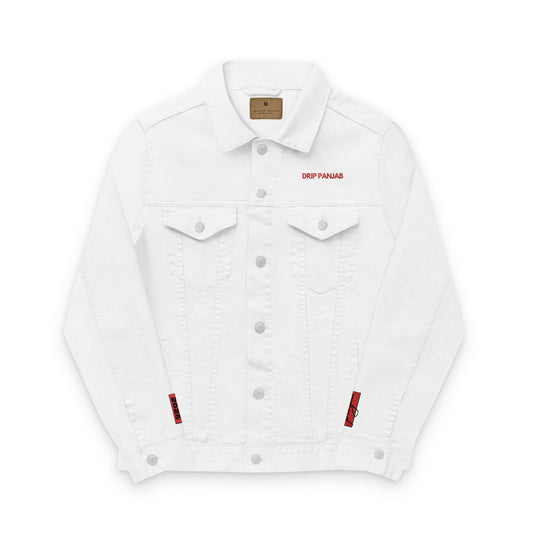 WHITE PREMIUM DENIM JACKET by DRIP PANJAB